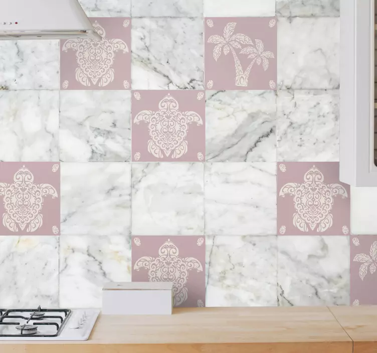 Χαβάης χελώνα και παλάμη μοτίβο πλακάκι decal - TenStickers