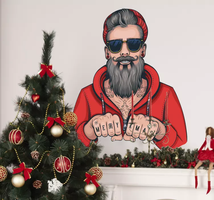 Hipster santa claus διακόσμηση τοίχου σαλόνι - TenStickers