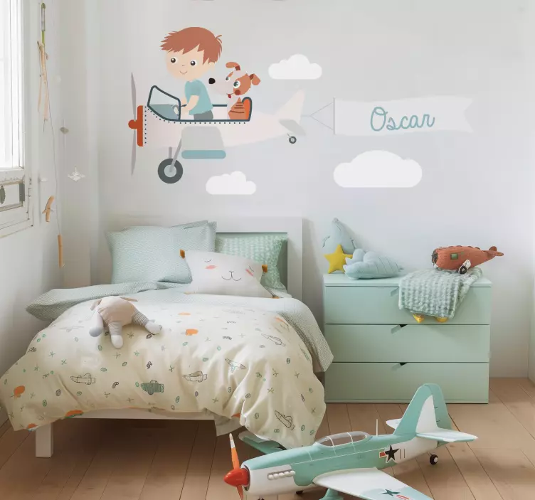 Λογότυπα Αυτοκόλλητα αγόρι και σκύλος σε ένα αεροπλάνο - TenStickers