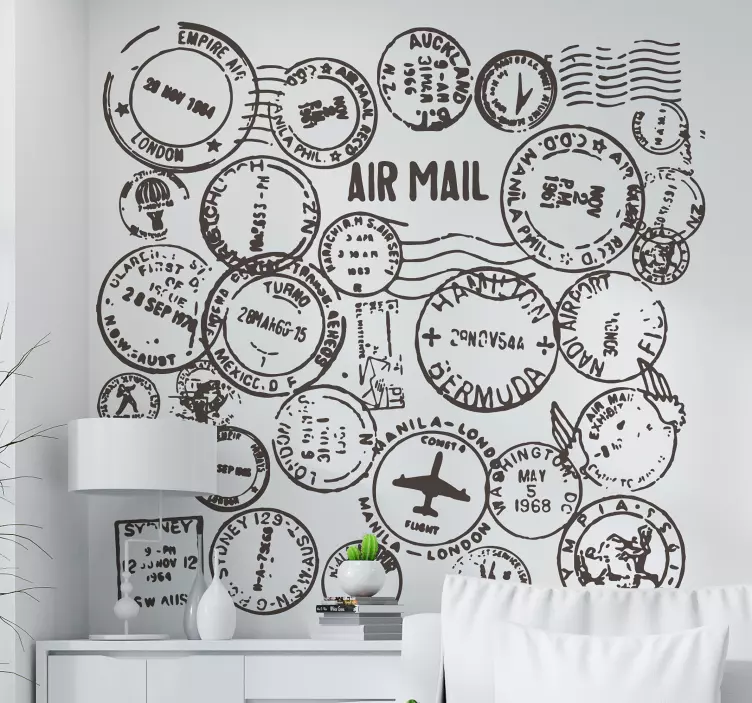 διεθνή γραμματόσημα σαλόνι τοίχου διακόσμηση - TenStickers