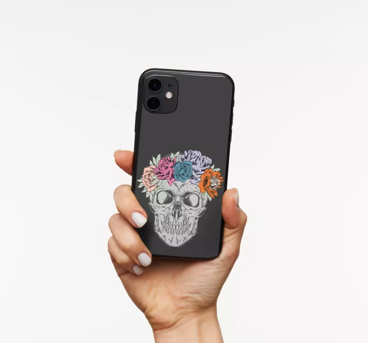 αυτοκόλλητο iphone floral σχέδιο κρανίου - TenStickers