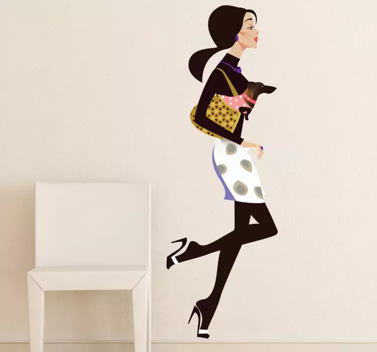 γυναικείο και μικρό σκυλί ψώνια - TenStickers