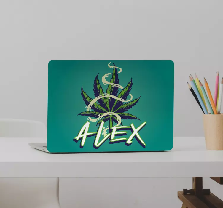 Αυτοκόλλητο για φορητό υπολογιστή Φύλλο μαριχουάνας με όνομα - TenStickers