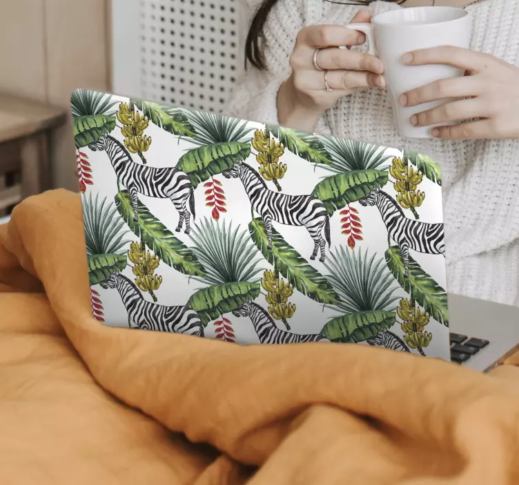 Αυτοκόλλητο για φορητό υπολογιστή μοτίβο φύλλων ζέβρας - TenStickers