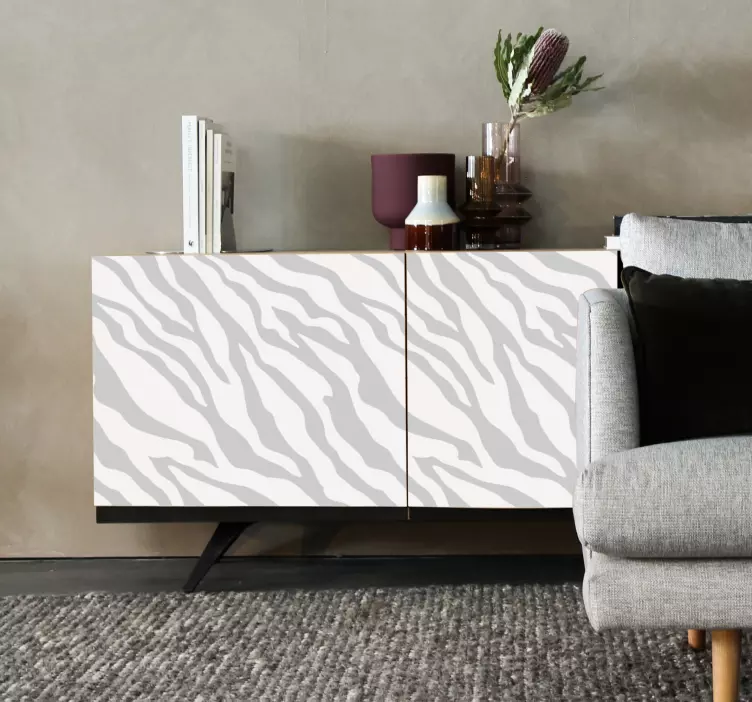 αυτοκόλλητο επίπλων με μοτίβο ζέβρας σε ανοιχτό γκρι χρώμα - TenStickers