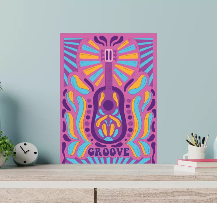 Αυτοκόλλητα τοίχου ζώα της ζούγκλας πολύχρωμη κιθάρα - TenStickers