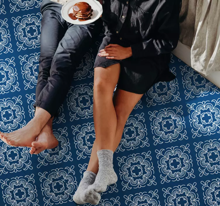 μωσαϊκό λευκό μοτίβο μπλε χαλί δαπέδου - TenStickers