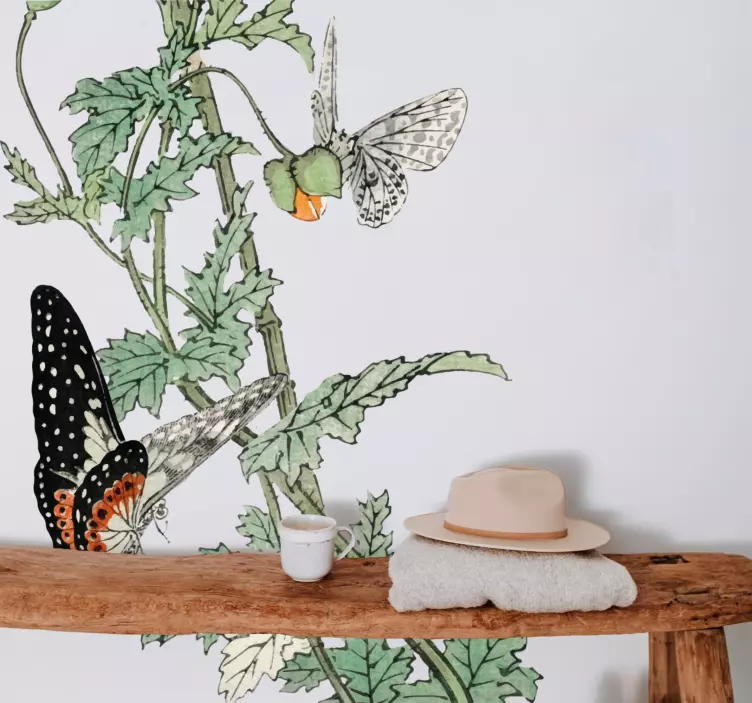 Αυτοκόλλητα φυτών κήπος με πολύχρωμες πεταλούδες - TenStickers