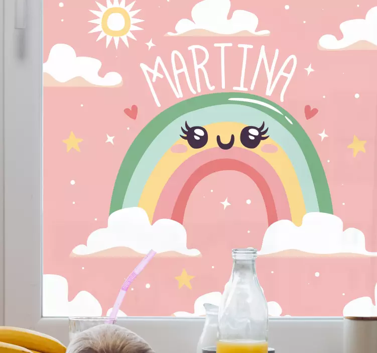 αυτοκόλλητο με ωραίο ουράνιο τόξο με σύννεφα με όνομα - TenStickers