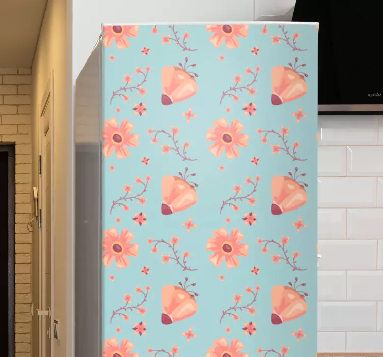 πορτοκαλί λουλούδια σε μπλε φόντο αυτοκόλλητο ψυγείου - TenStickers