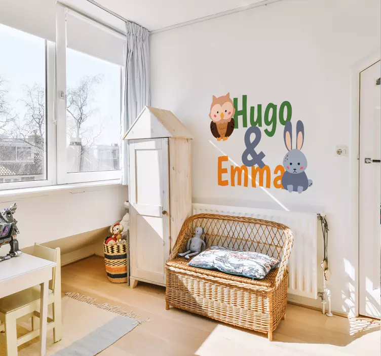 Αυτοκόλλητα με κουκουβάγια και κουνέλι, αδέλφια άγριας ζωής - TenStickers