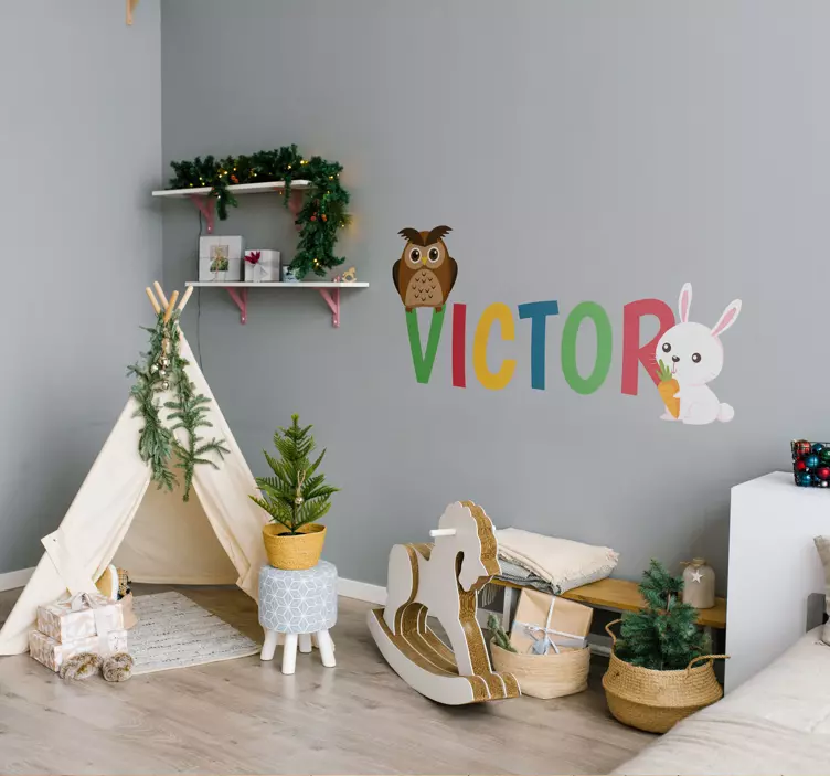 κουκουβάγια κουνέλι προσαρμοσμένο όνομα αυτοκόλλητο εικονογράφηση - TenStickers