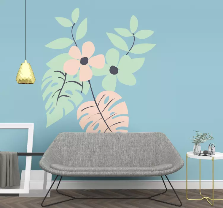 αυτοκόλλητο τοίχου λουλούδι παστέλ χρώμα monstera - TenStickers