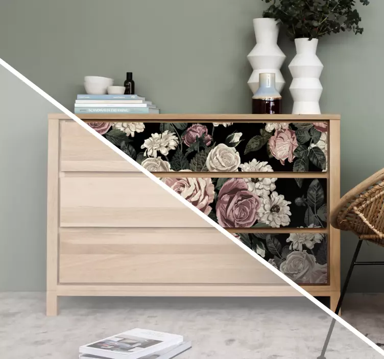 αυτοκόλλητο μοτίβο από μεγάλα τριαντάφυλλα επίπλων - TenStickers