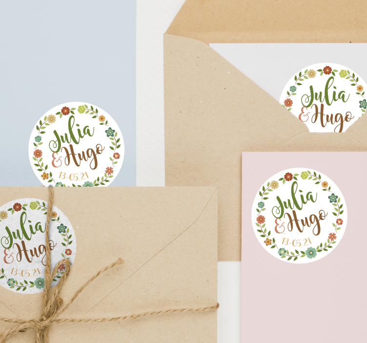 αυτοκόλλητο γάμου με εξατομικευμένα λουλούδια - TenStickers