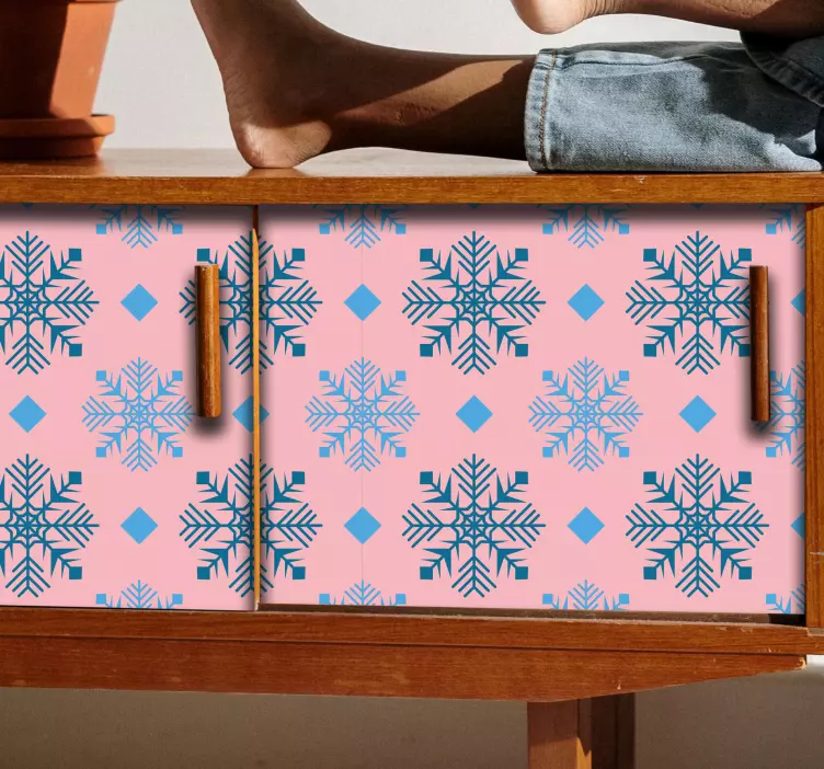 Αυτοκόλλητο μοτίβο ροζ και μπλε νιφάδες χιονιού - TenStickers