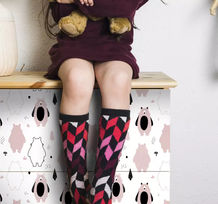 αυτοκόλλητο επίπλων με ροζ αρκούδες - TenStickers