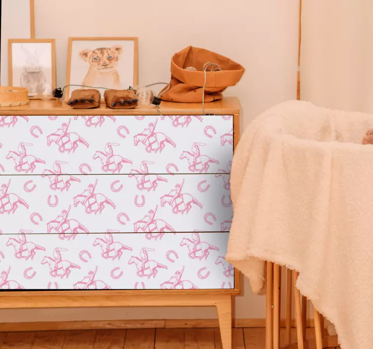 ροζ καουμπόη μοτίβο έπιπλα αυτοκόλλητο - TenStickers