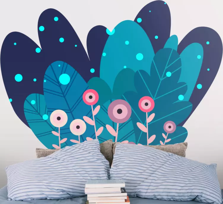 αυτοκόλλητο ροζ λουλούδι στο νυχτερινό τοίχο - TenStickers
