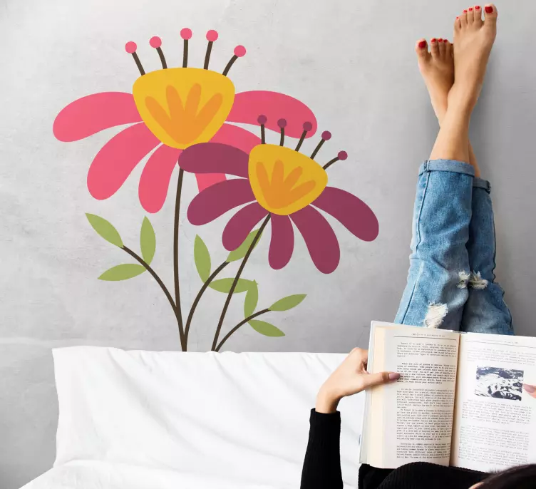 αυτοκόλλητο ροζ μισά λουλούδια παράθυρο - TenStickers