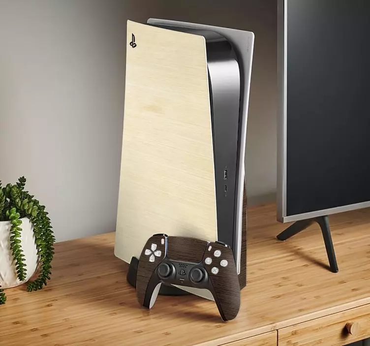 αυτοκόλλητο Ps5 υφή ξύλου - TenStickers
