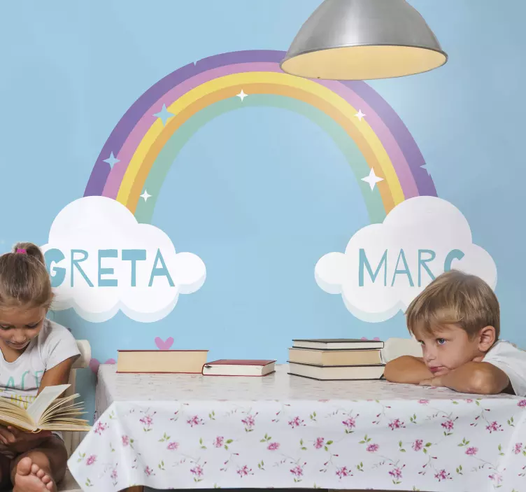 Αυτοκόλλητο με ένα ουράνιο τόξο με δύο εξατομικευμένα ονόματα - TenStickers