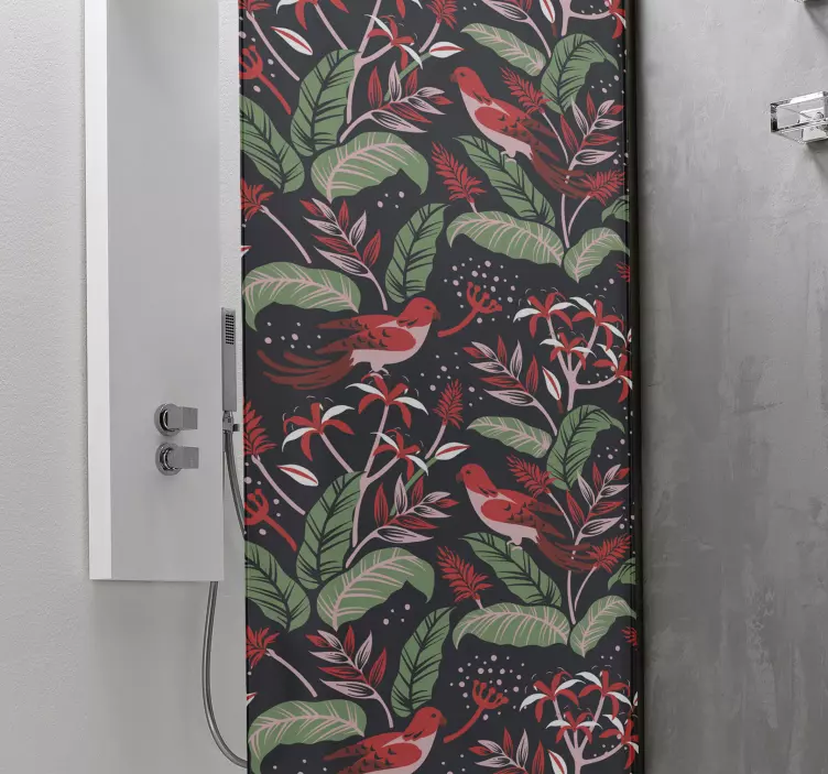 κόκκινο και ροζ φύλλα μοτίβο ντους αυτοκόλλητο οθόνης - TenStickers