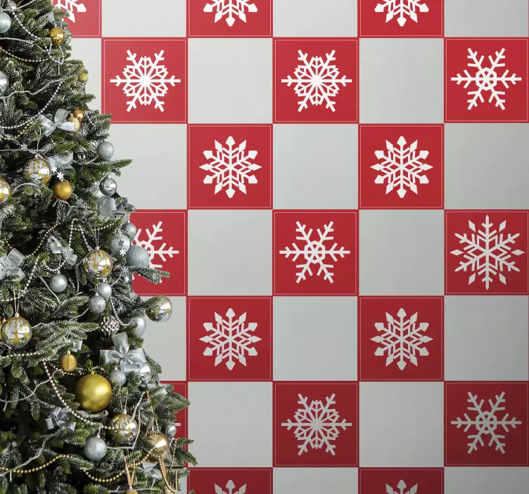 αυτοκόλλητο με πλακάκια κόκκινο νιφάδες χιονιού - TenStickers