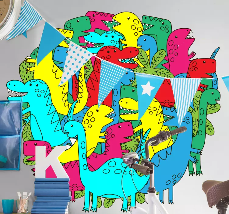 στρογγυλό πολύχρωμο δεινόσαυρος για παιδιά - TenStickers