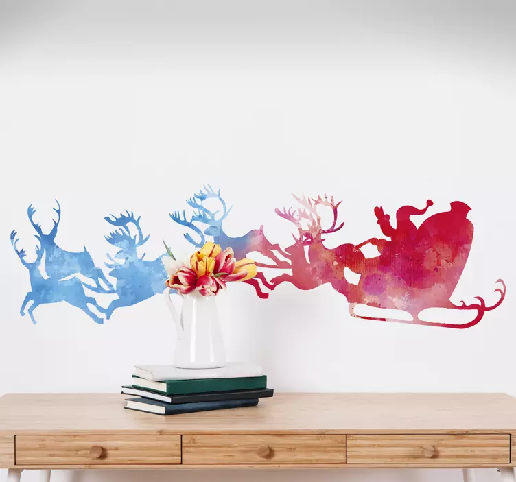 Αυτοκόλλητο με ακουαρέλα έλκηθρο santa - TenStickers