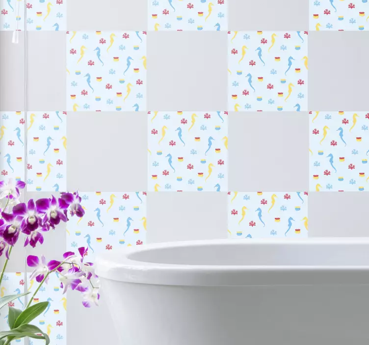 αυτοκόλλητο με θαλασσινό άλογο και κοράλλι - TenStickers