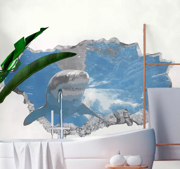 Αυτοκόλλητο με έναν καρχαρία που διασχίζει τον τοίχο ψαριών - TenStickers