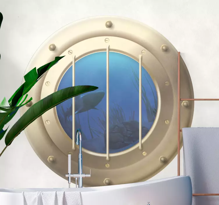 Αυτοκόλλητο με καρχαρίες σε υποβρύχιο παράθυρο ψάρι - TenStickers