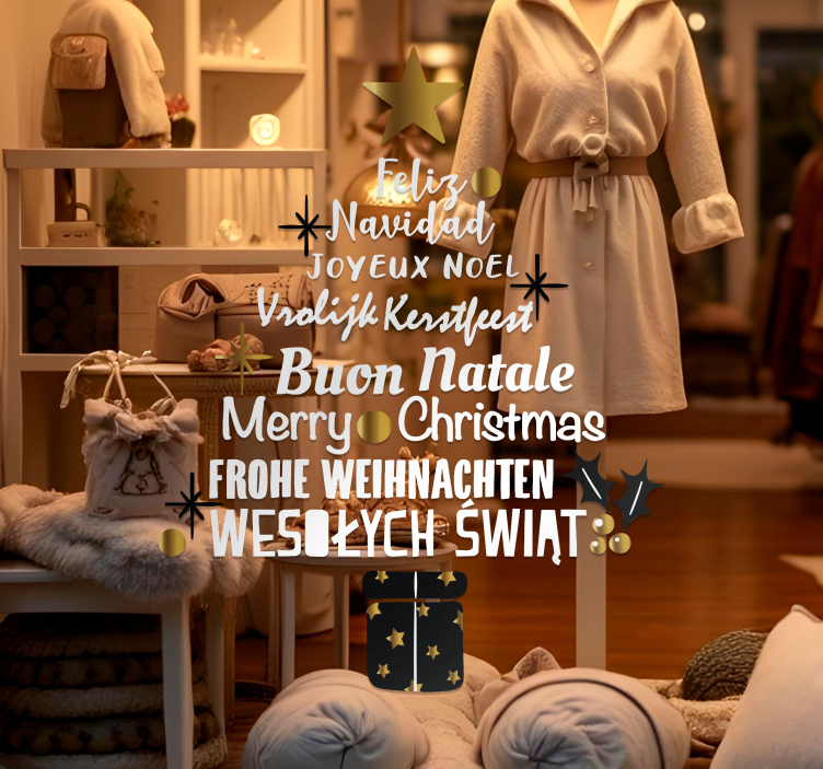 Αυτοκόλλητο για βιτρίνες χριστουγεννιάτικο δέντρο σε διάφορες γλώ - TenStickers