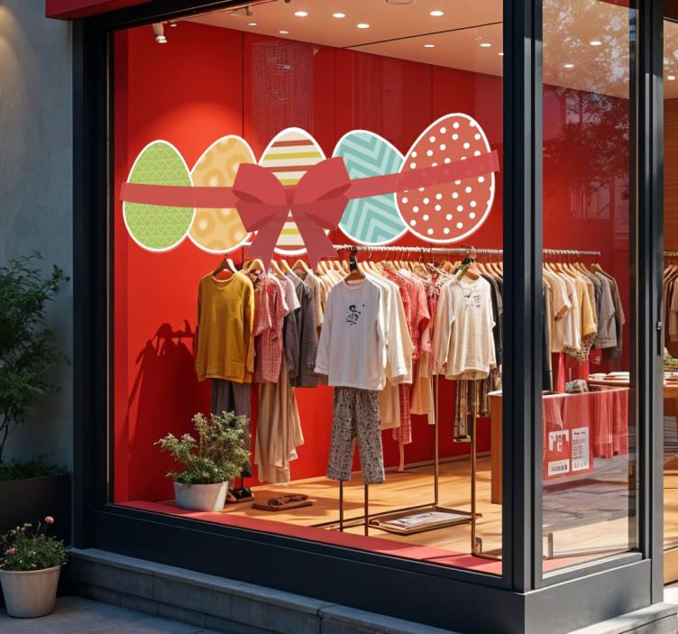 Αυτοκόλλητο για βιτρίνες πασχαλινά αυγά και κορδέλα - TenStickers