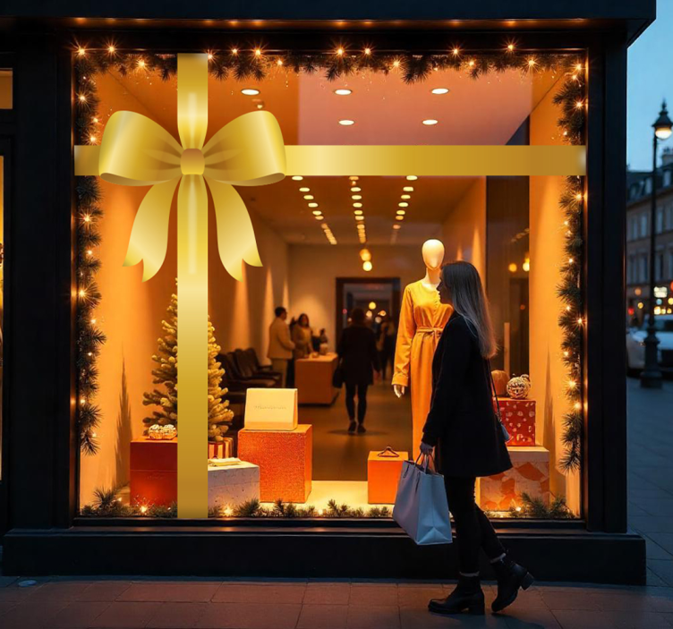 αυτοκόλλητο πρόσοψη καταστήματος χρυσό φιόγκο δώρου - TenStickers