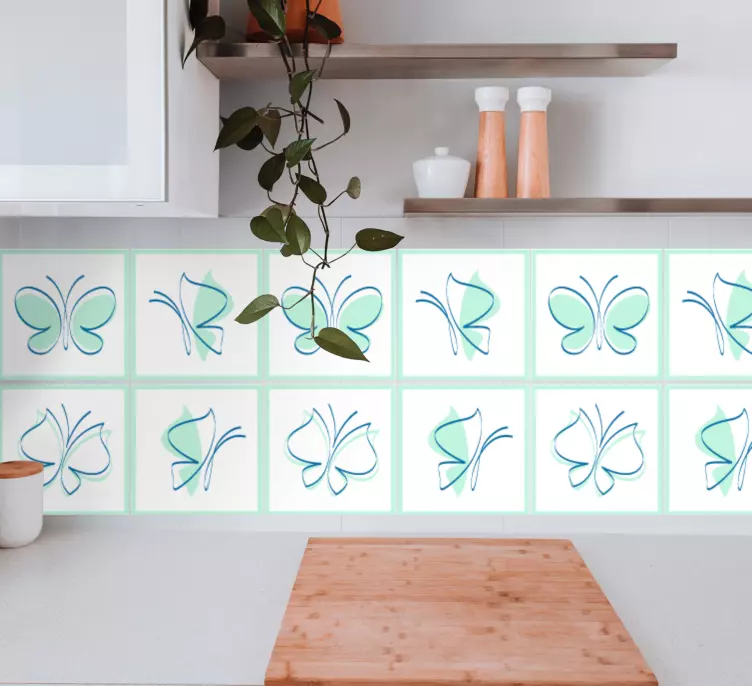 αυτοκόλλητο πλακιδίων σιλουέτες μπλε πεταλούδες - TenStickers