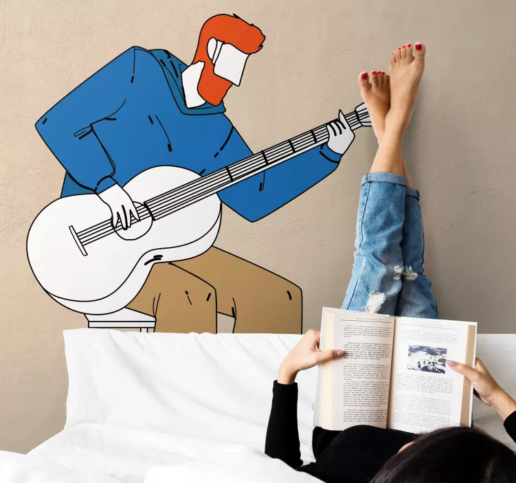 καθιστή κιθαρίστας μινιμαλιστική κλασική αυτοκόλλητη μουσική - TenStickers
