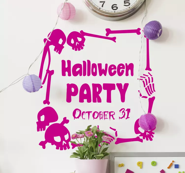 αυτοκόλλητο σκελετός που δείχνει σε ένα σημάδι Απόκριες - TenStickers