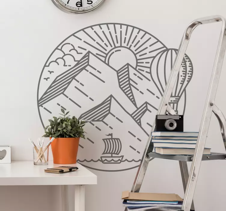 ήλιος και βουνά σκανδιναβικό στιλ φύση - TenStickers