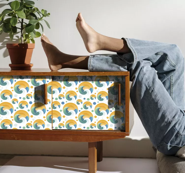 αυτοκόλλητο επίπλων ήλιων και κυμάτων - TenStickers