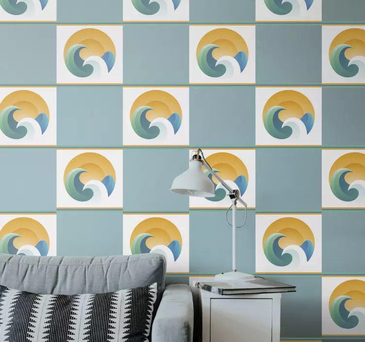 αυτοκόλλητο πλακιδίων ήλιου και κυμάτων - TenStickers