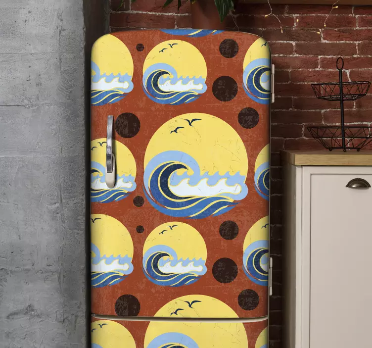 Αυτοκόλλητο με τον ήλιο, την παραλία και το ψυγείο κυμάτων - TenStickers