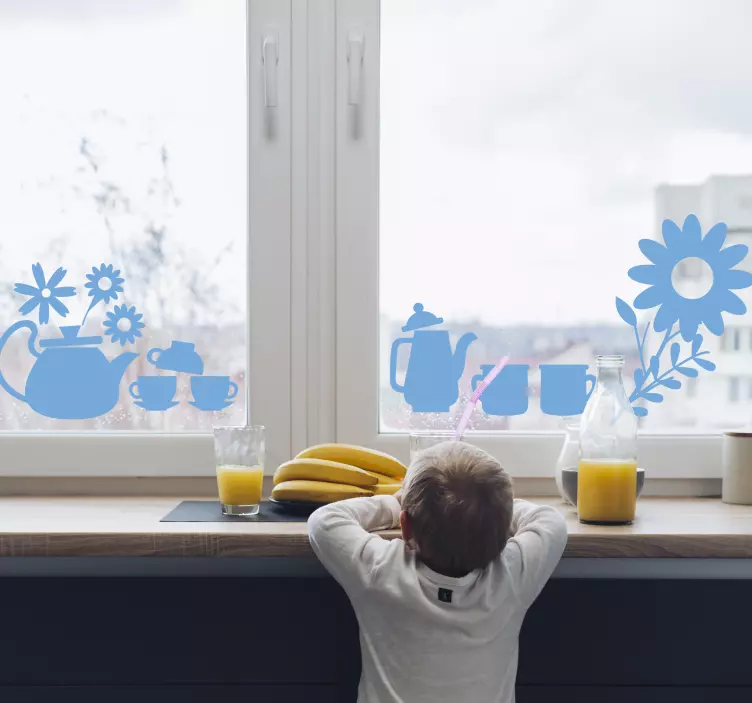 Αυτοκόλλητο με τσαγιέρα και παράθυρο εταιρείας - TenStickers