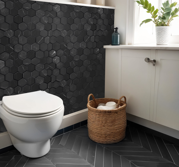 αυτοκόλλητο πλακάκια εξάγωνο μαύρο - TenStickers