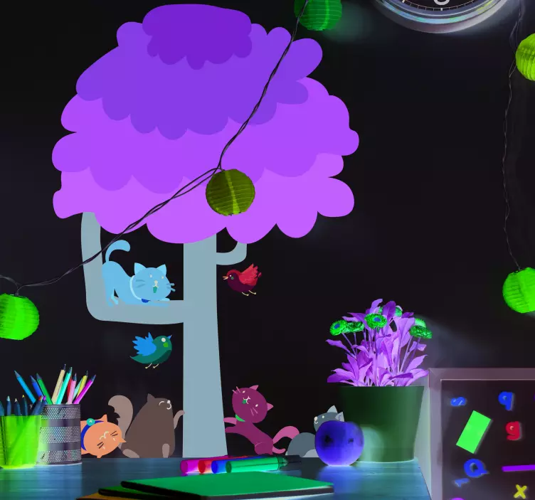 αυτοκόλλητο τοίχου με δέντρο και τέσσερις γάτες - TenStickers