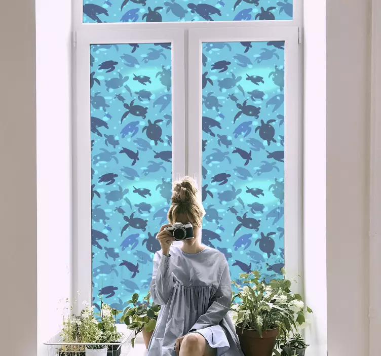 αυτοκόλλητο παράθυρο χελωνών κολύμβησης - TenStickers