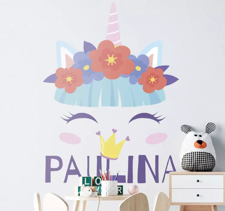 μονόκερος με προσαρμοσμένο αυτοκόλλητο με κορδέλα λουλουδιών - TenStickers