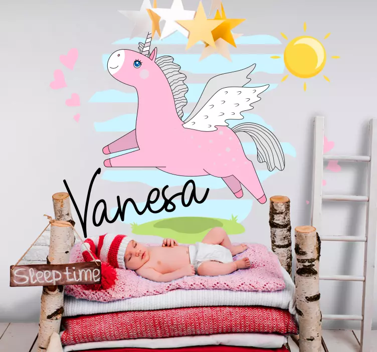 μονόκερος με γκρίζα μαλλιά που περιβάλλεται από στεφάνι - TenStickers