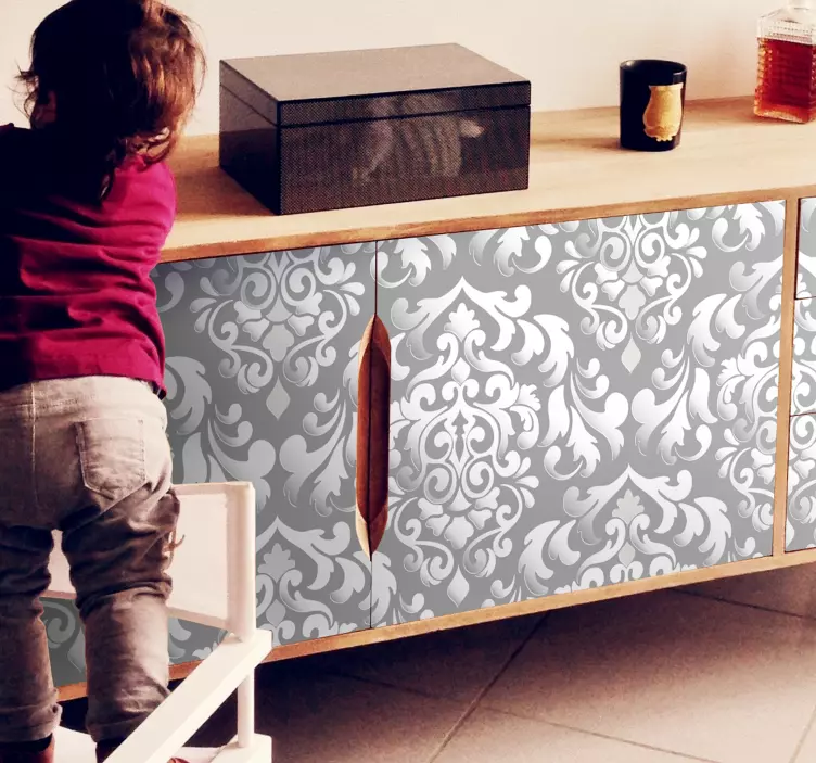 αυτοκόλλητο vintage γκρι λουλουδάτο μοτίβο επίπλων - TenStickers